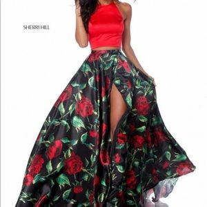 Sherri hill rose dress two piece red halter prom